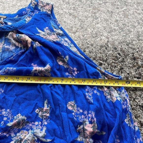 Free People Floral Sleeveless keyhole Tunic Top/Mini Dress women’s Sz S , Blue - Picture 13 of 16